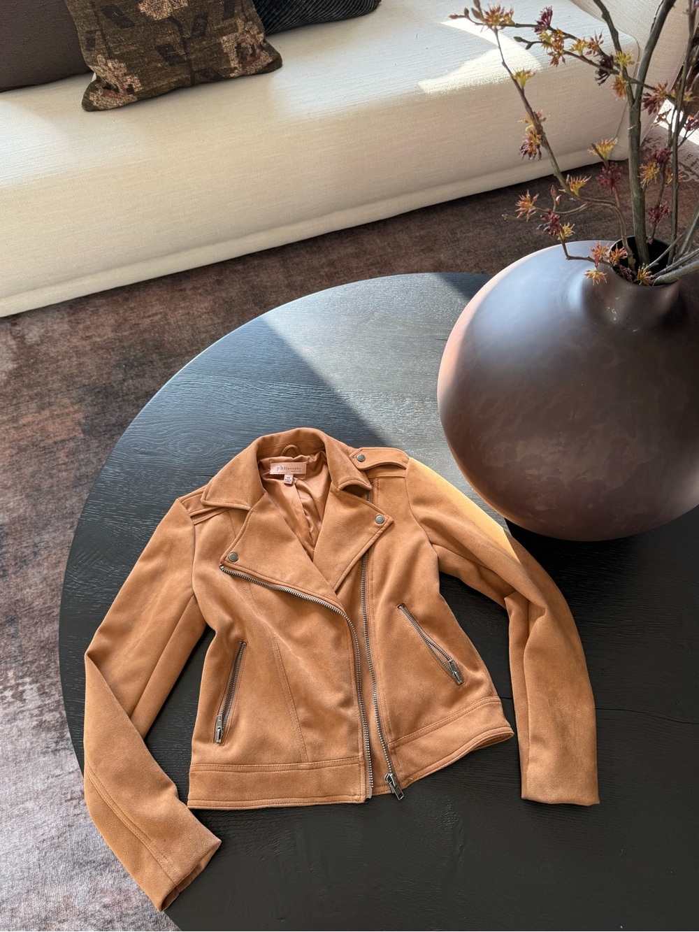 Philosophy Camel Suede Moto Jacket